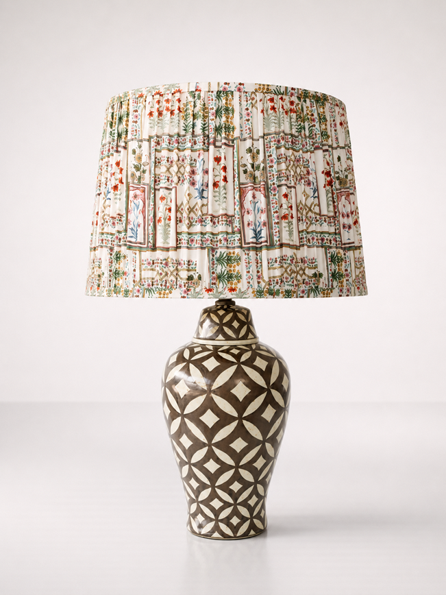 Brown Geo Lamp Base Floral Shade